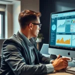 Un professionnel du marketing numérique analysant des outils de recherche de marché.