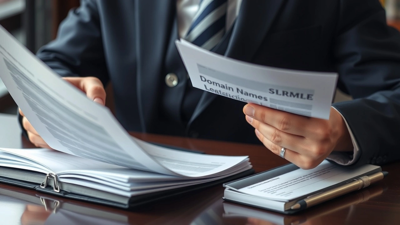 avocat examinant des documents juridiques sur la vente de domaines