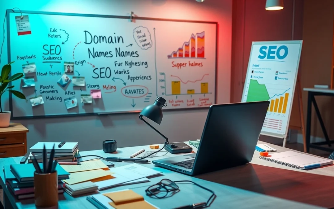 Une personne recherchant des noms de domaine dans un espace de travail moderne.