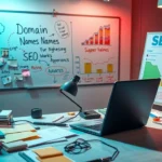 Une personne recherchant des noms de domaine dans un espace de travail moderne.