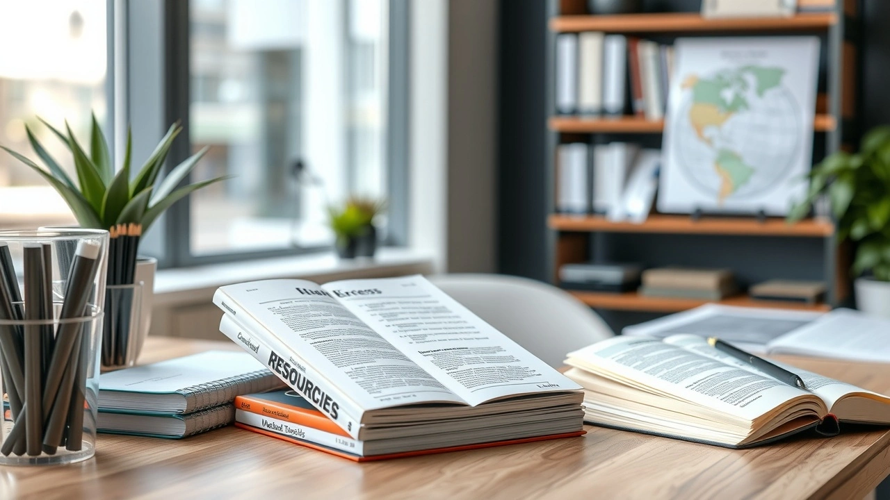 espace de travail moderne avec livres sur les annuaires d'entreprises