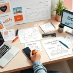 Un espace de travail créatif montrant une personne choisissant un nom de domaine.