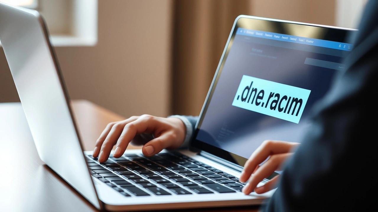 person évaluant un nom de domaine sur un ordinateur