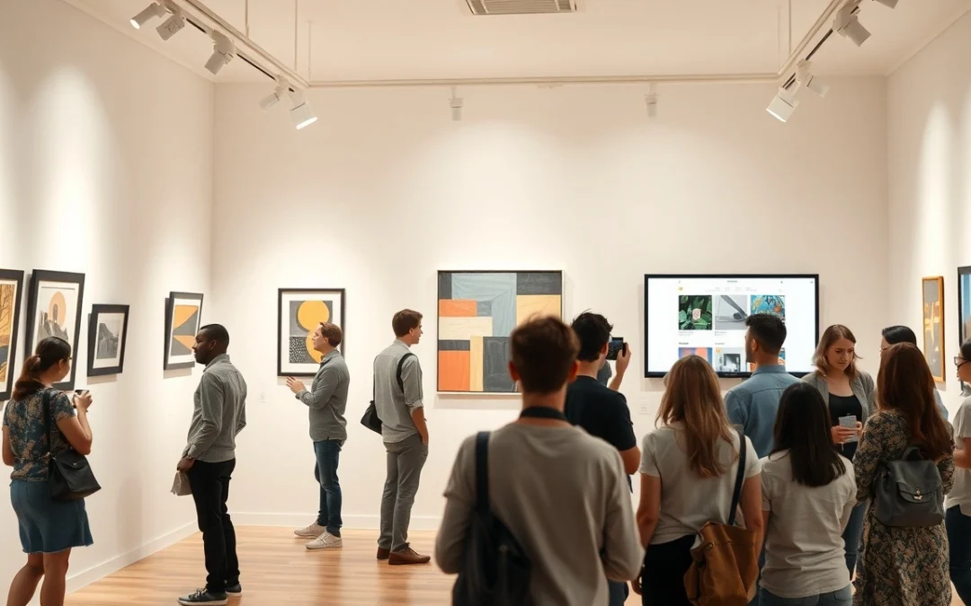 Une image d'une galerie d'art en ligne mettant en valeur des artistes émergents.