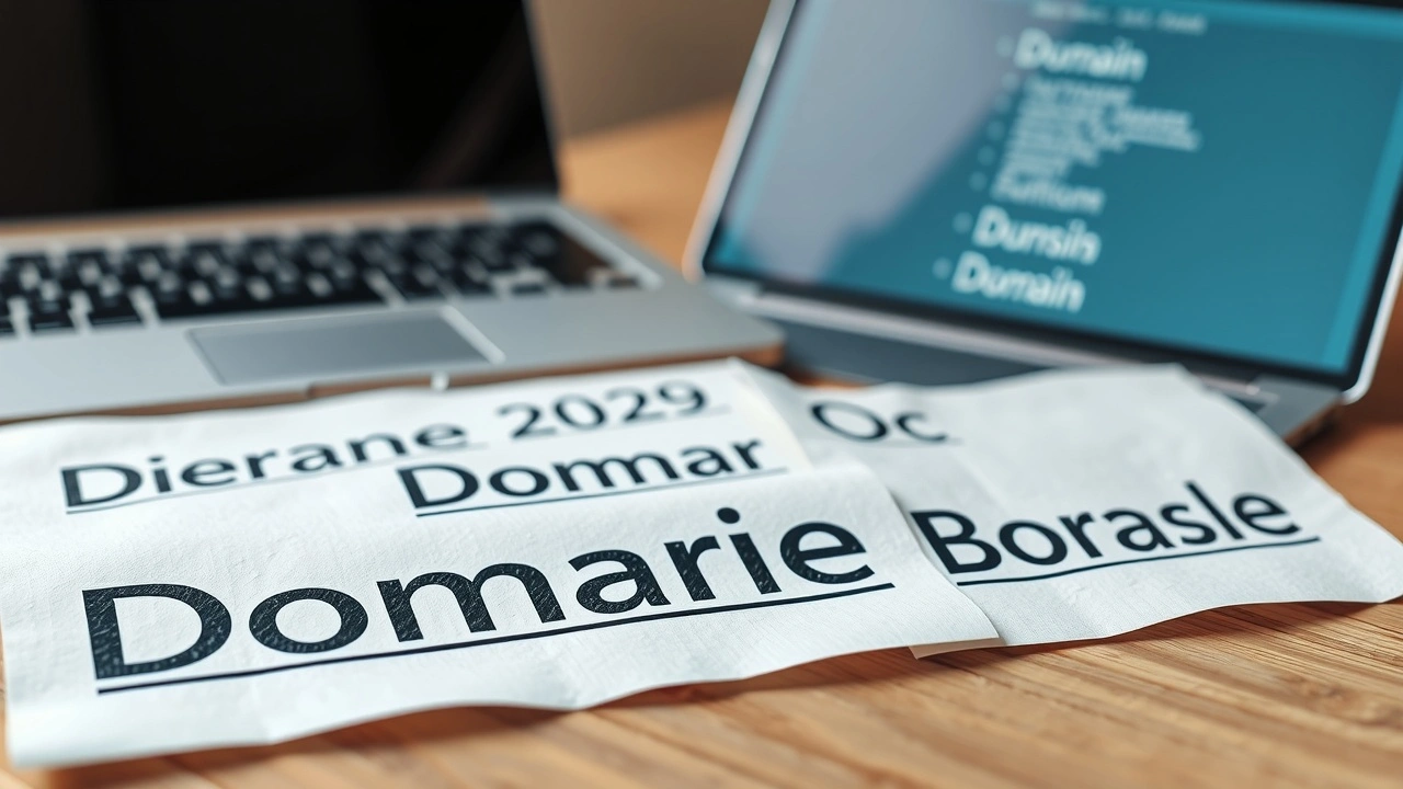 domain names sur papier et ordinateur en arrière-plan