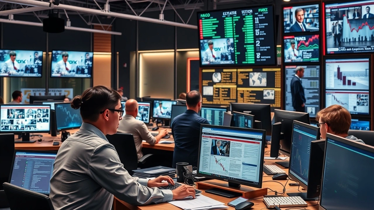salle de rédaction avec journalistes au travail