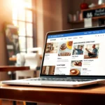 Illustration d'un site de répertoire d'entreprises locales mettant en valeur un café et d'autres commerces.