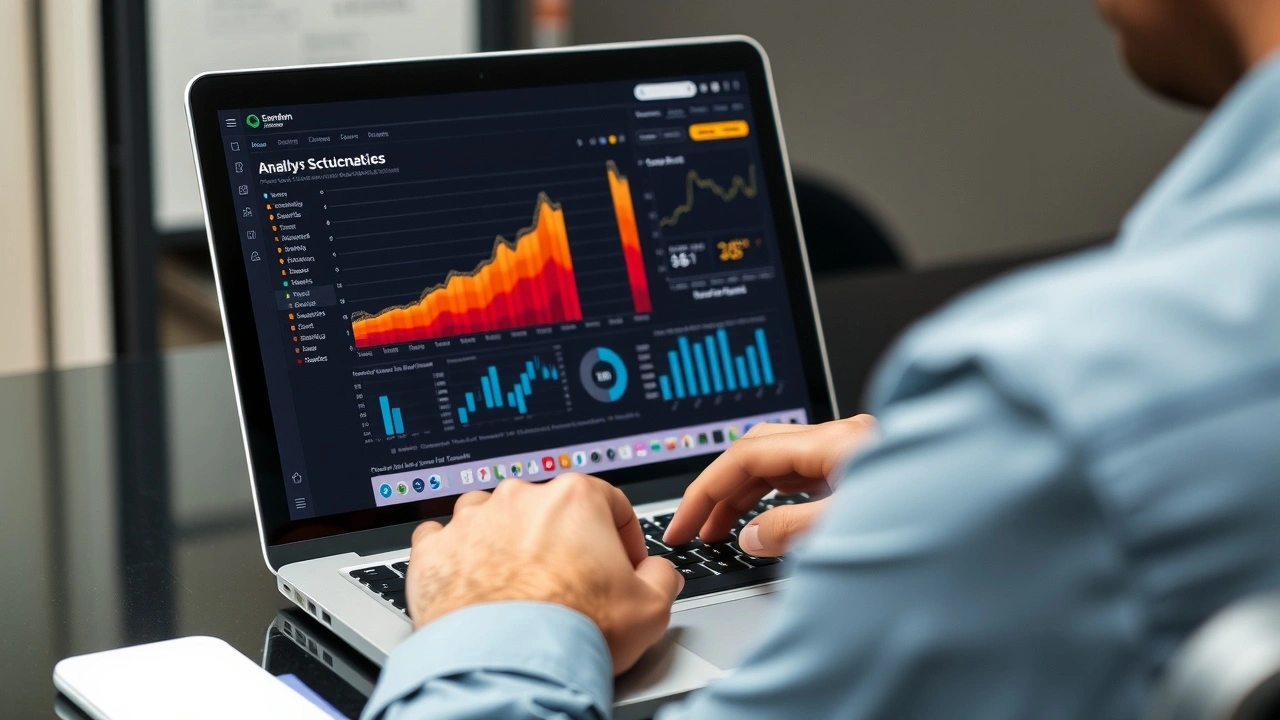 person analysant des données de sites web sur un ordinateur
