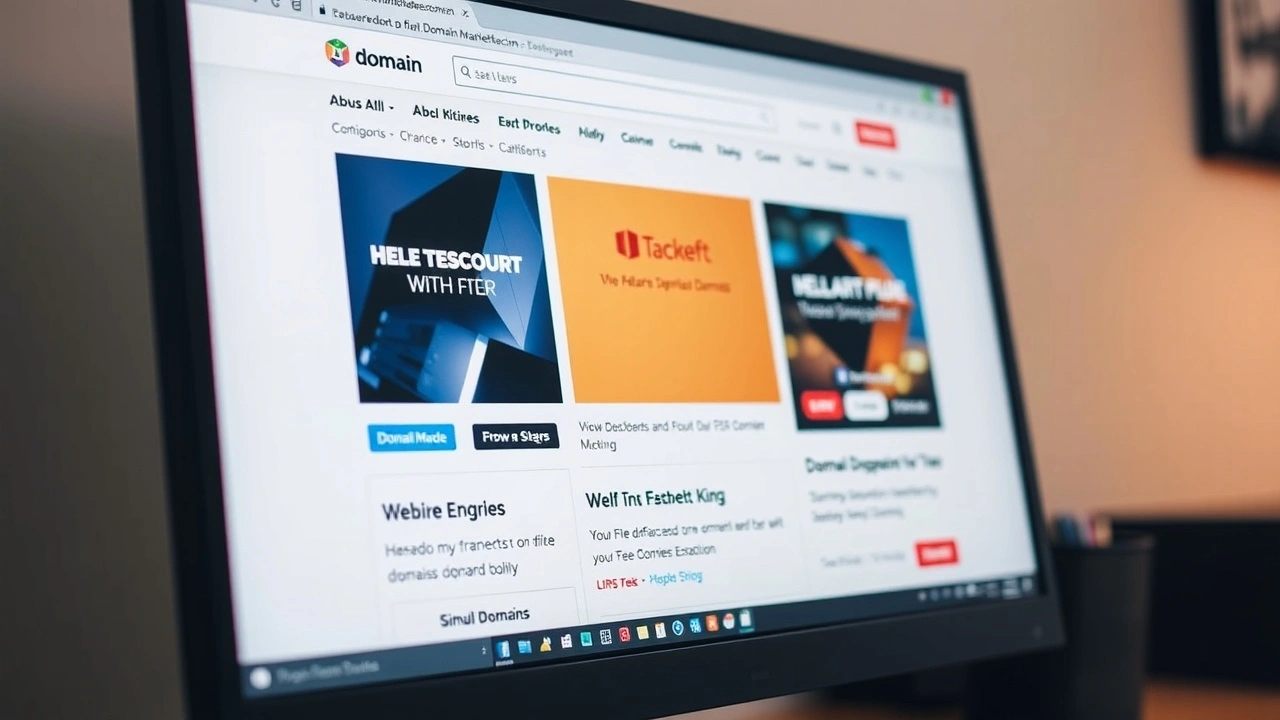 écran d'ordinateur avec un site de marché de noms de domaine