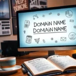 Un espace de travail moderne illustrant la sélection d'un nom de domaine équilibrant innovation et SEO.