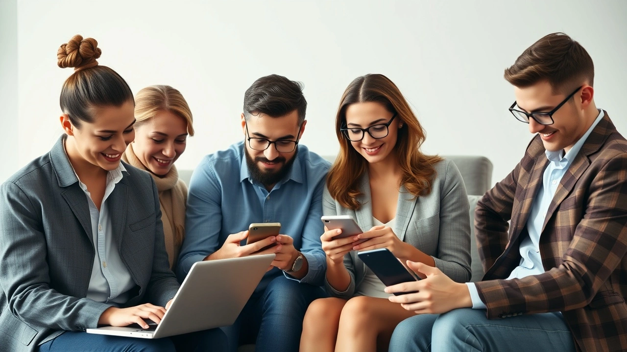 groupe de personnes utilisant des appareils pour acheter un domaine
