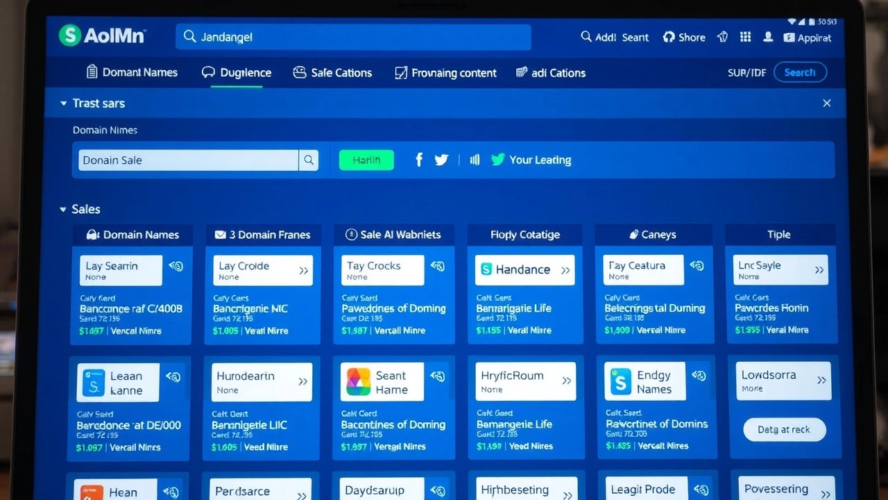 interface d'une plateforme de vente de noms de domaine