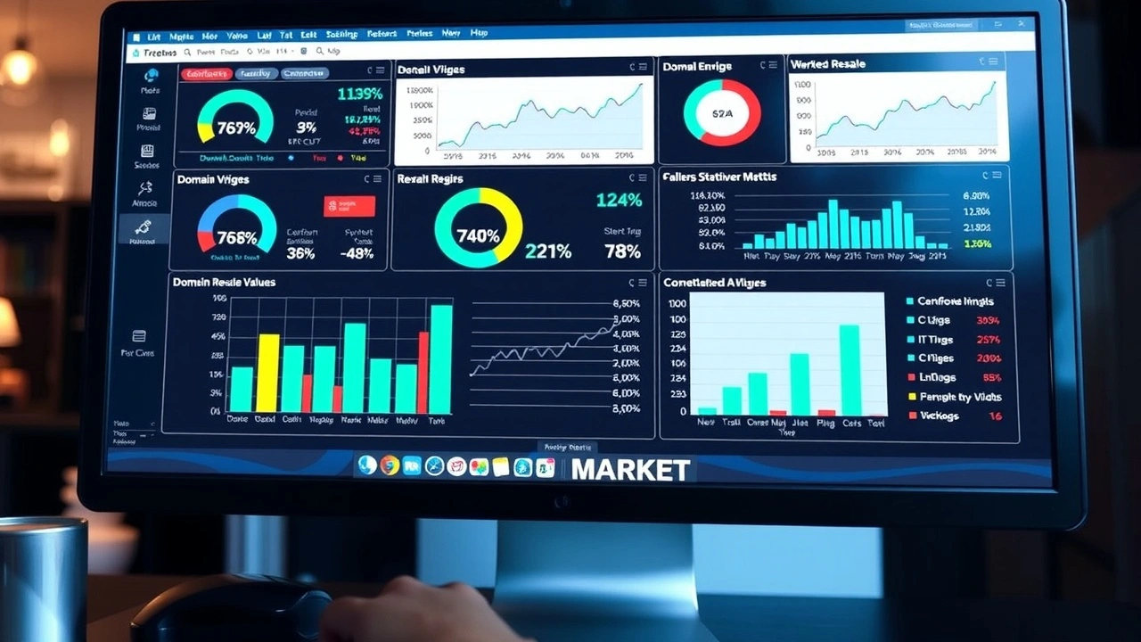 écran d'ordinateur avec graphiques de statistiques de marché